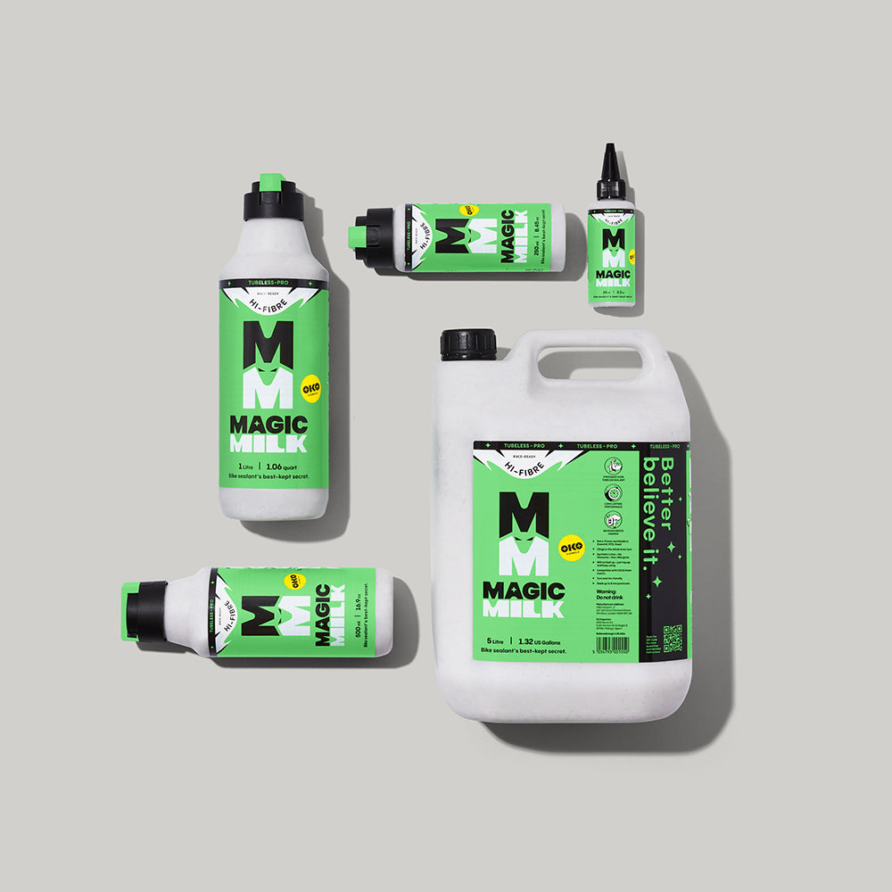 Magic Milk Tubeless-Pro Hi-Fibre sealant — full bottle range