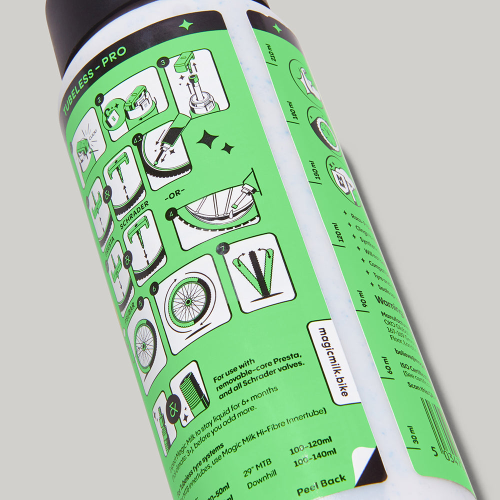 Magic Milk Tubeless-Pro Hi-Fibre sealant bottle — back view