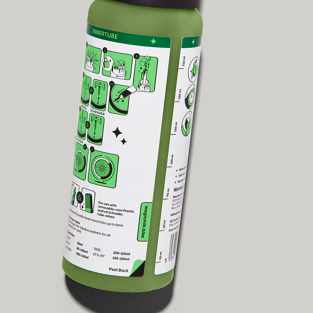 Magic Milk Innertube BioBike sealant bottle — back view