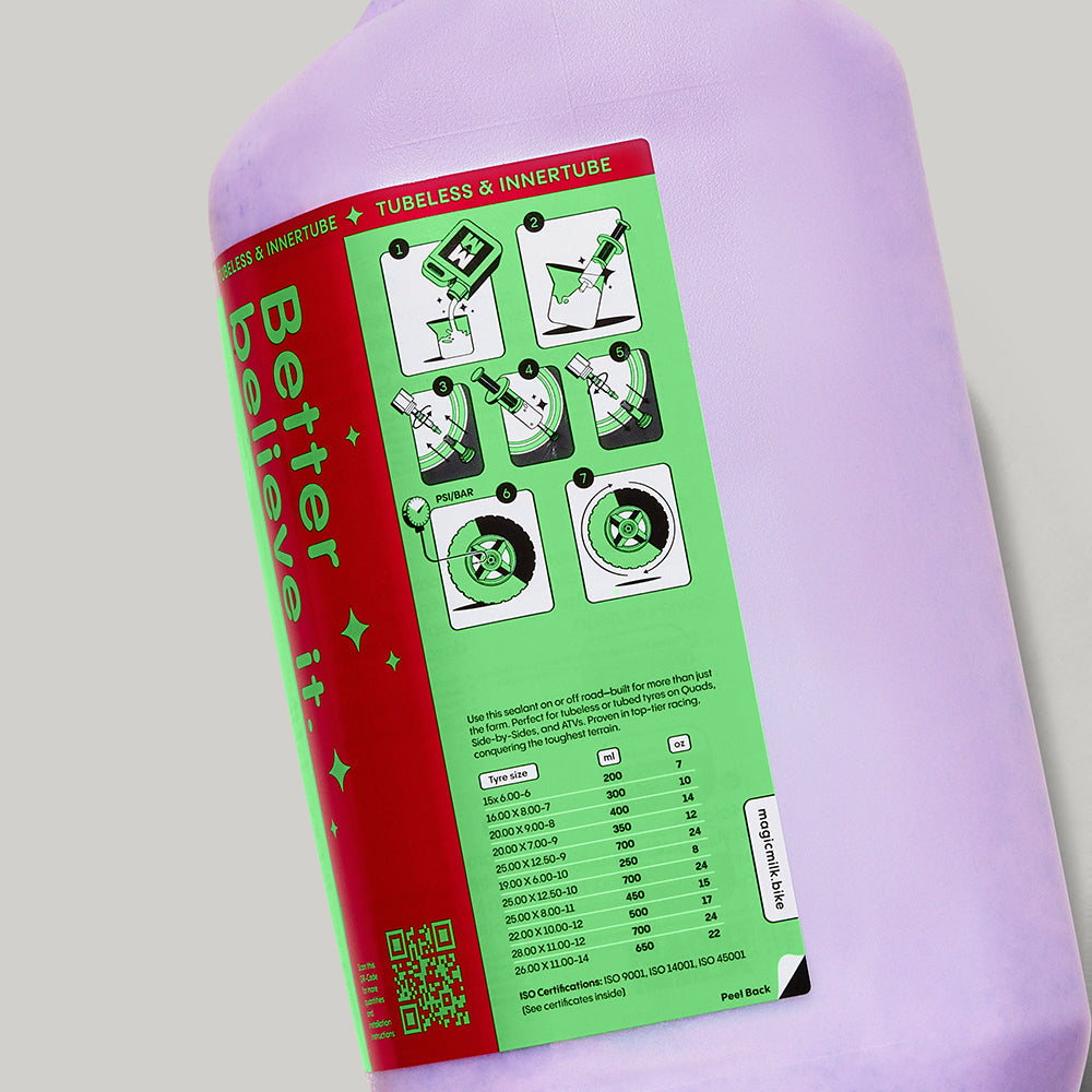 Magic Milk Quad & ATV sealant bottle — back view