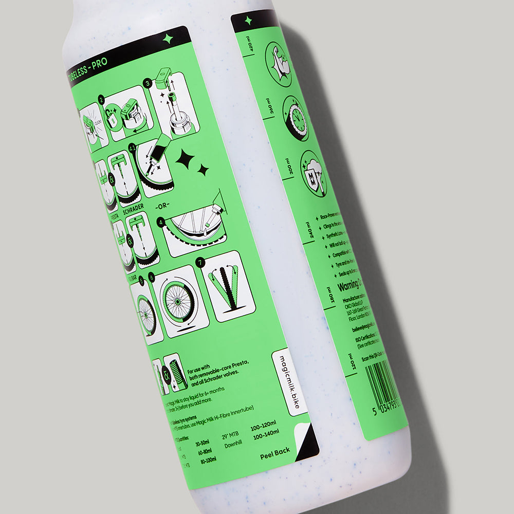 Magic Milk Tubeless-Pro Hi-Fibre sealant bottle — back view