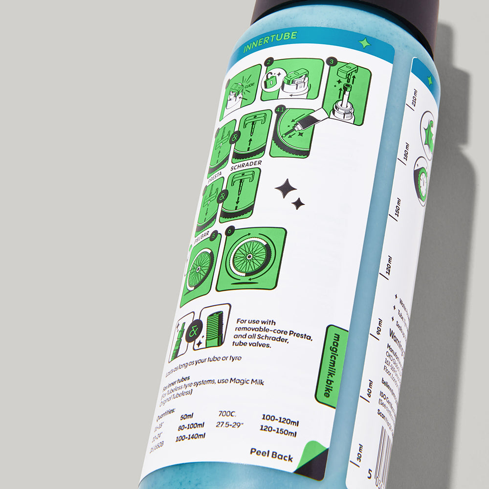 Magic Milk Innertube Original sealant bottle — back view